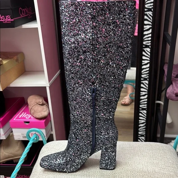 Corkys Silver and Blue Heeled Boots - Picture 2 of 4